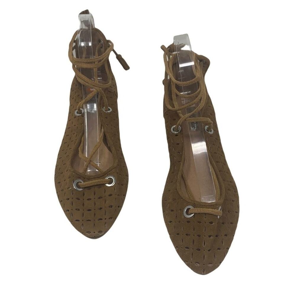 Halogen perforated leather suede lacer cut lace up ballet flats size 8.5